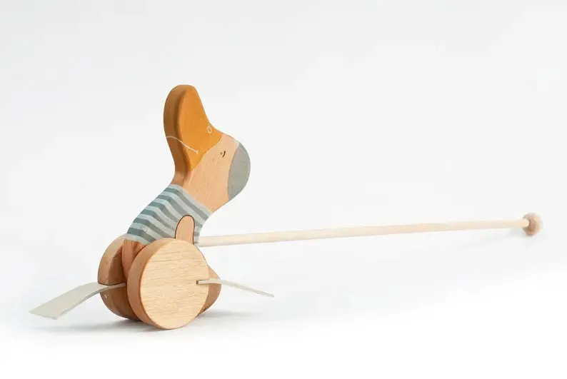 Wooden Push Toy Duck Pink